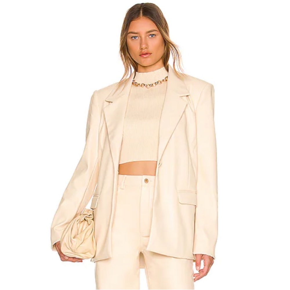 Vegan Leather Blazer in Ivory